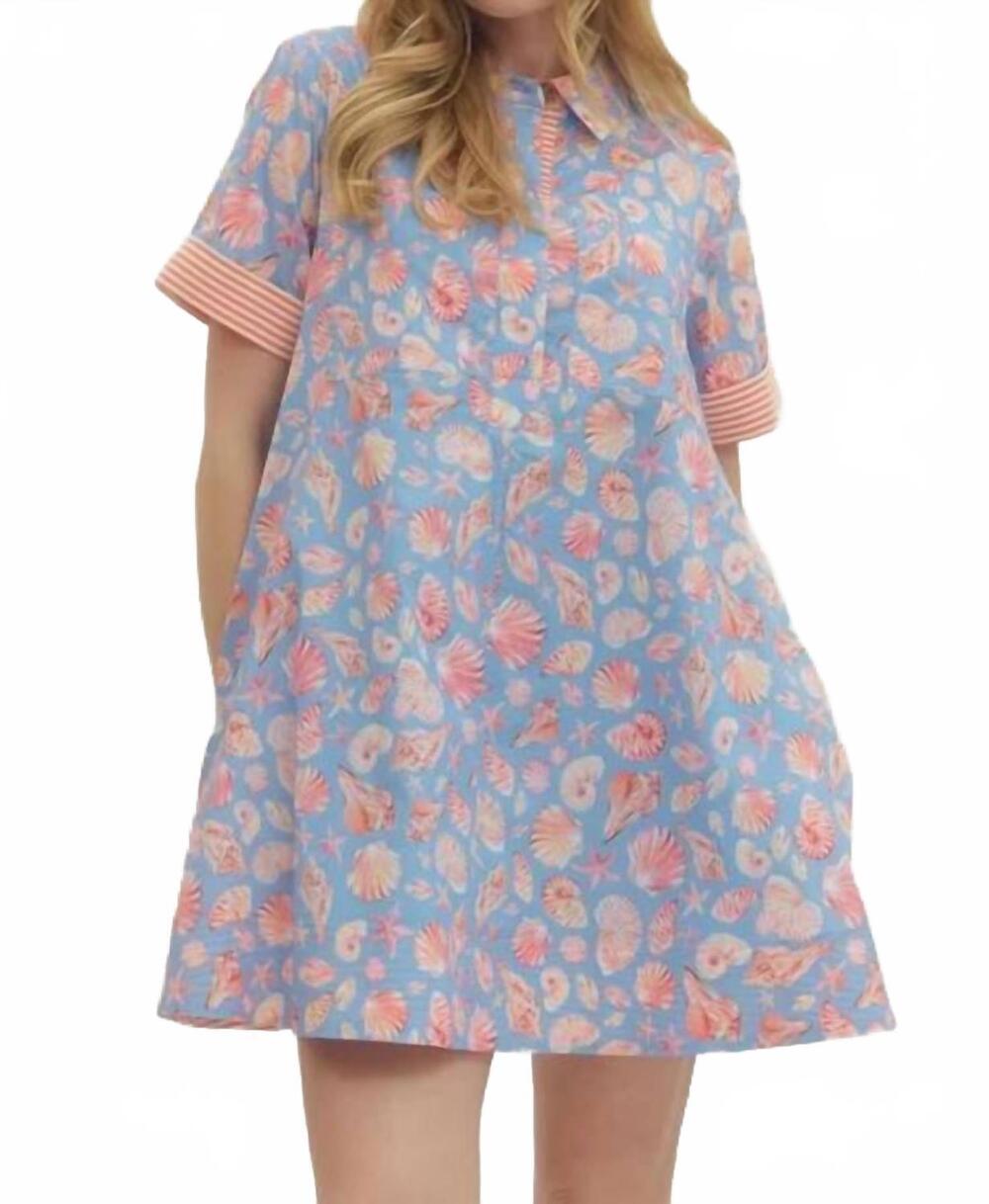 NEW ENTRO shells shells shells collared dress in blue